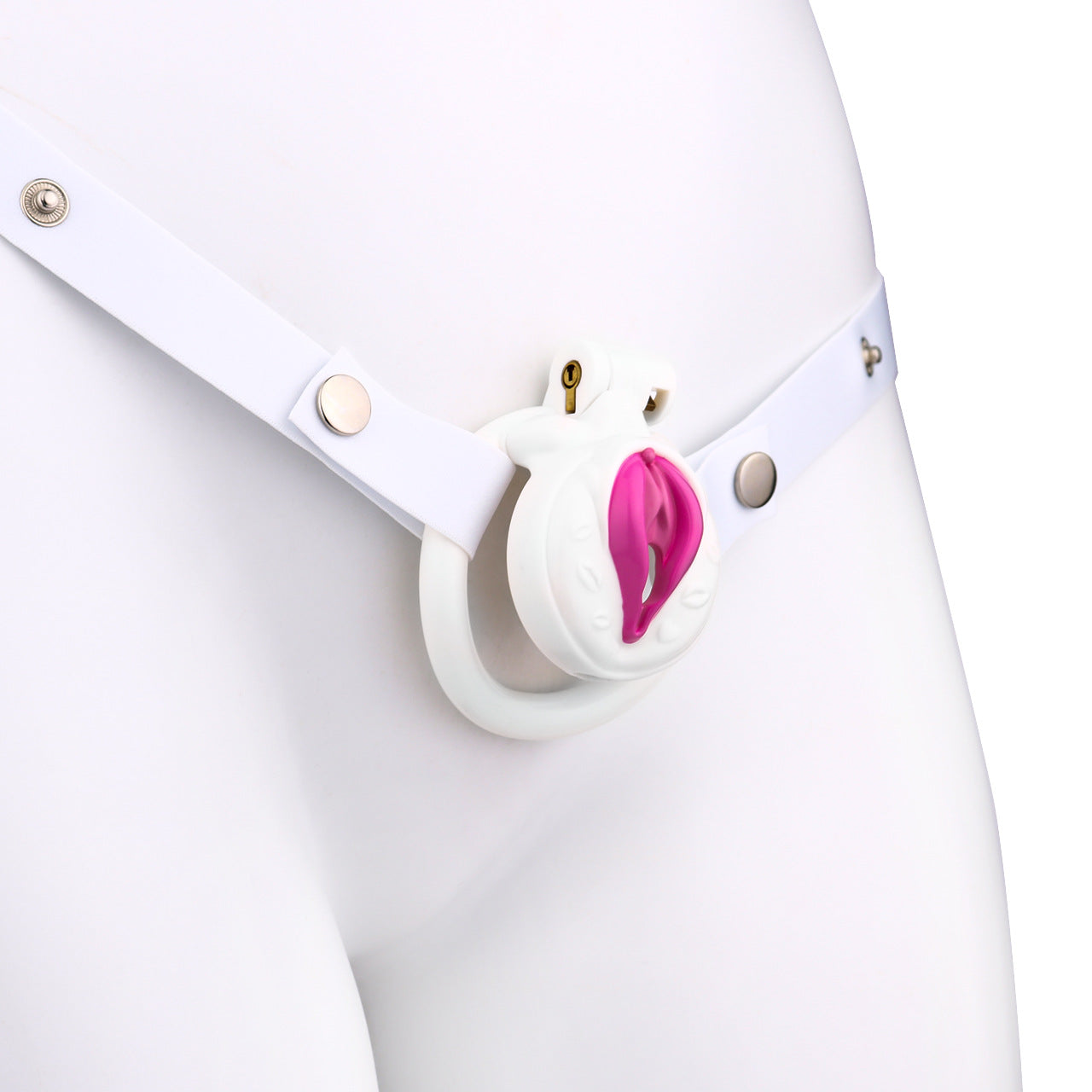 FRRK-3212Transvestite Pink Wearing Chastity Lock ABS Resin CB Bird Cage Miniature Lock Elastic Belt Set