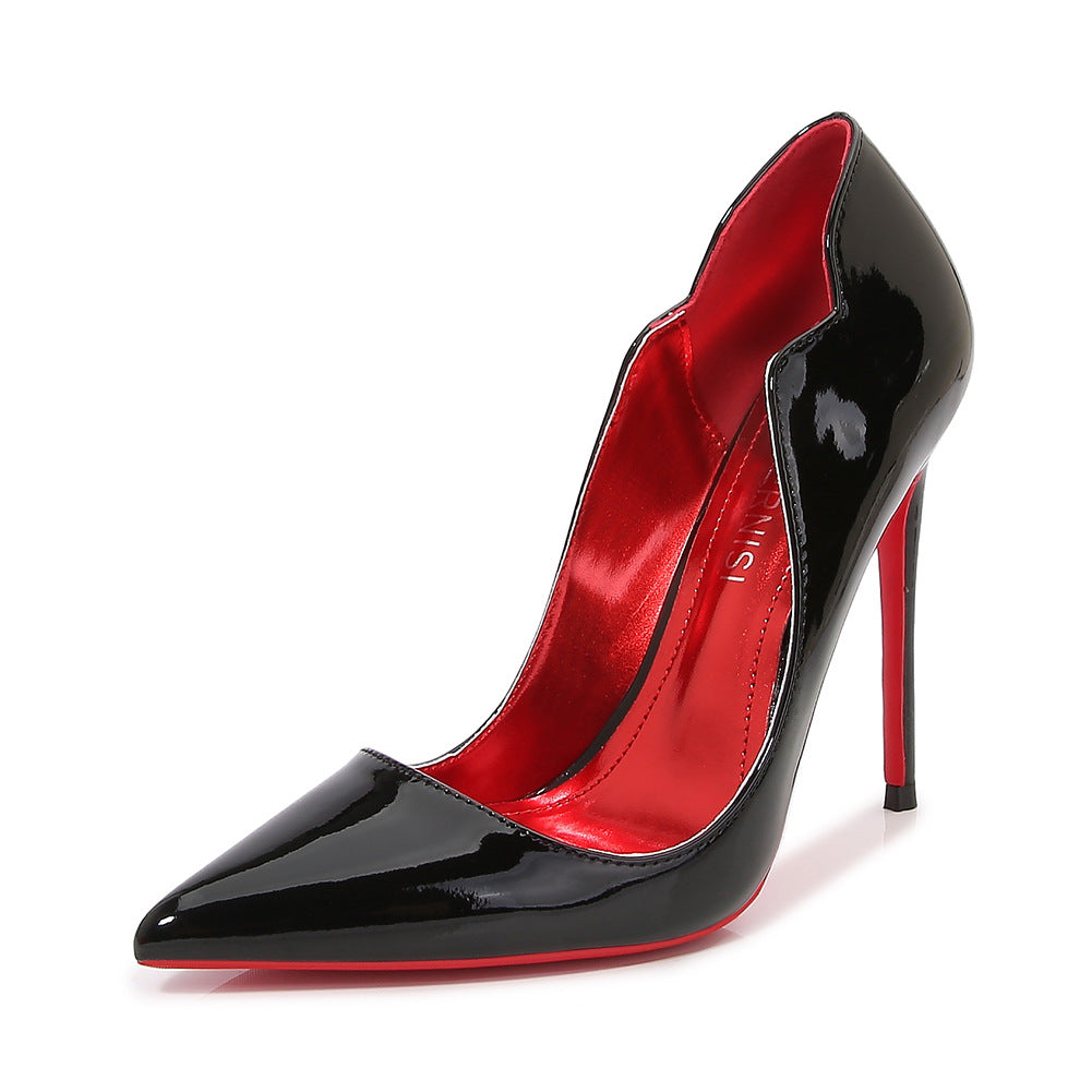 European and American Nightclub Costume Party sissy High Heels Women Thin Heels Sexy Black Bed Pointed Toe Large and Small Size French Style Single Shoes for Women