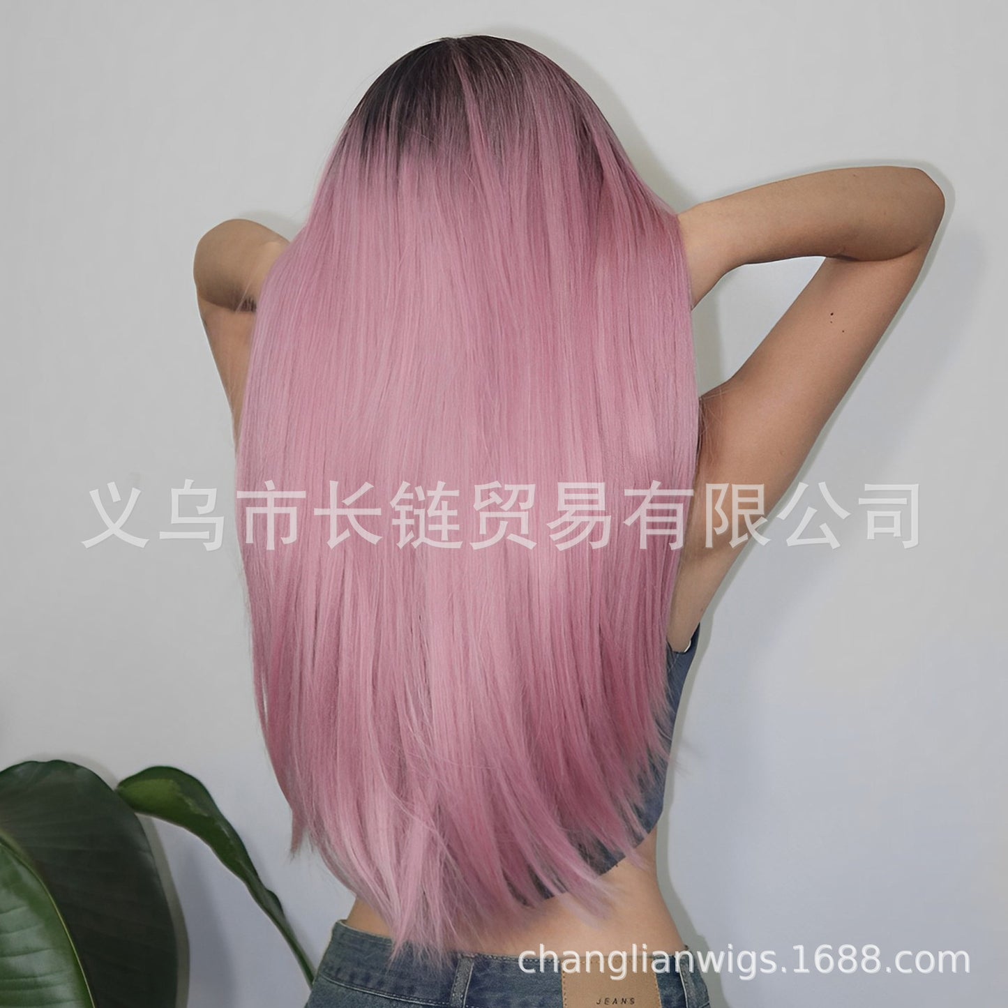 Wig for Women Hot Style Pink Dyed Black Long Straight Hair cos Suitable for Various Occasions Synthetic Wig