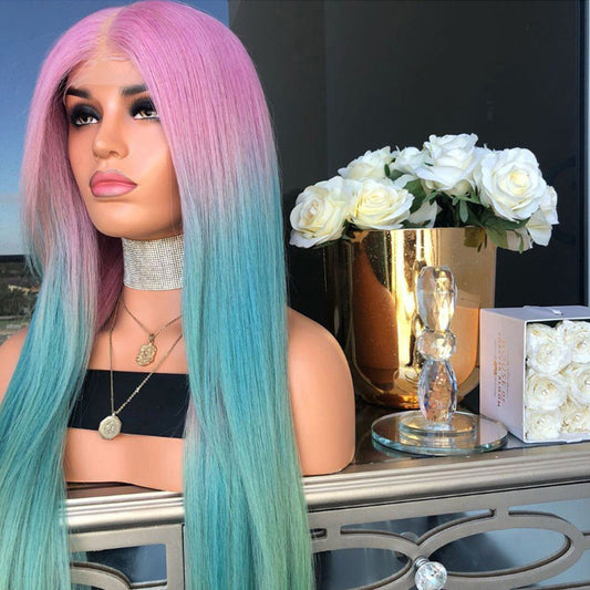 European and American Style Long Straight Wig Cross-border Long Straight Hair Color Block Long Hair Cross-border Sale of Hair Top Pieces
