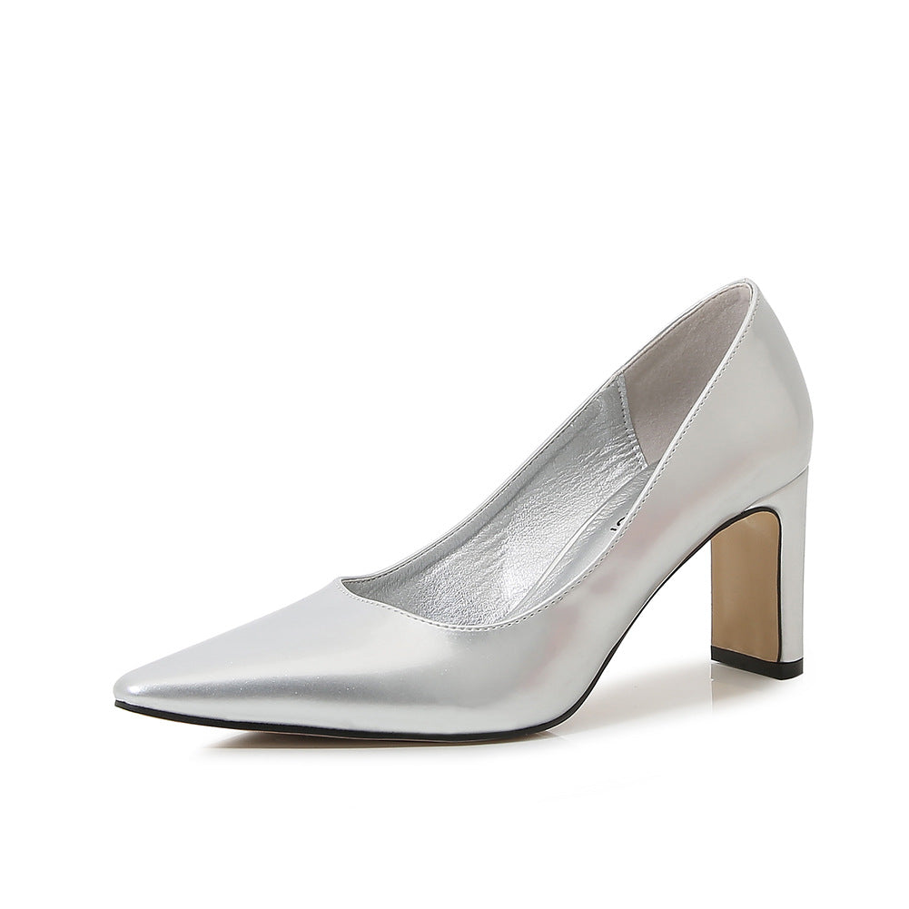 French Style Socialite Women's Single Shoes sissy Summer New Style Shallow Mouth Chunky Heel Women's Shoes High-End Elegant Versatile Mid-Heel Shoes