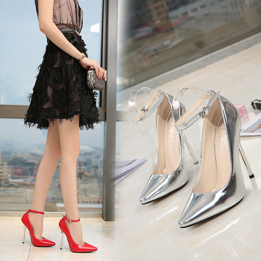 Europe and America sissy Professional Pointed Toe Large Size Heels Thin Heel Model Host Single Shoes Women AliExpress Fashion