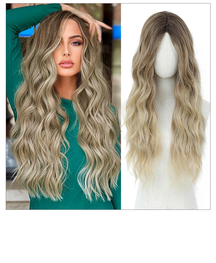 European and American Full Wig Cross-Border Amazon Women's Long Curly Water Wave Eight-Character Bangs lolita Wig Export