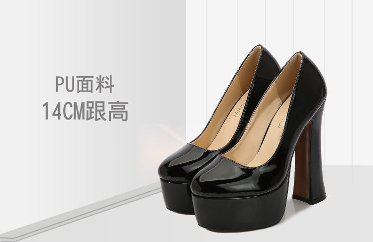 Car Model Cheongsam Catwalk sissy Women's Chunky Heel Thick Sole Waterproof Platform Round Toe Large Size French Retro Shallow Mouth Single Shoes Trendy