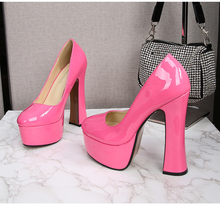 Car Model Cheongsam Catwalk sissy Women's Chunky Heel Thick Sole Waterproof Platform Round Toe Large Size French Retro Shallow Mouth Single Shoes Trendy