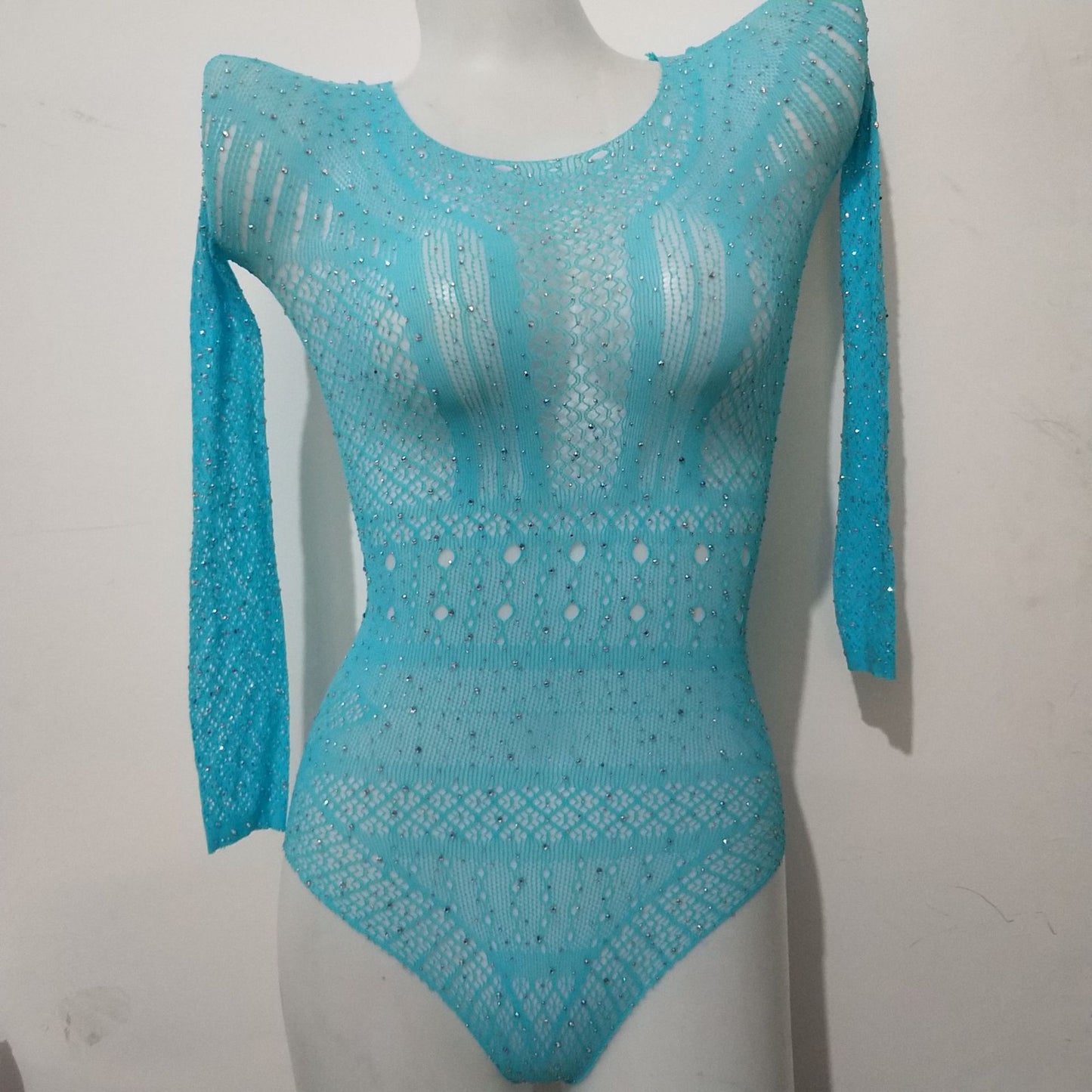 Rhinestone-embellished bodysuit/jacquard sexy lingerie