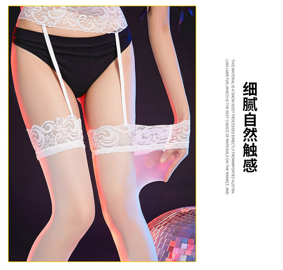 Lace Strap Stockings Plus Size Fat mm Sexy Anti-Snag Durable Thin Stockings Women's Suspender Over-the-Knee Long Stockings