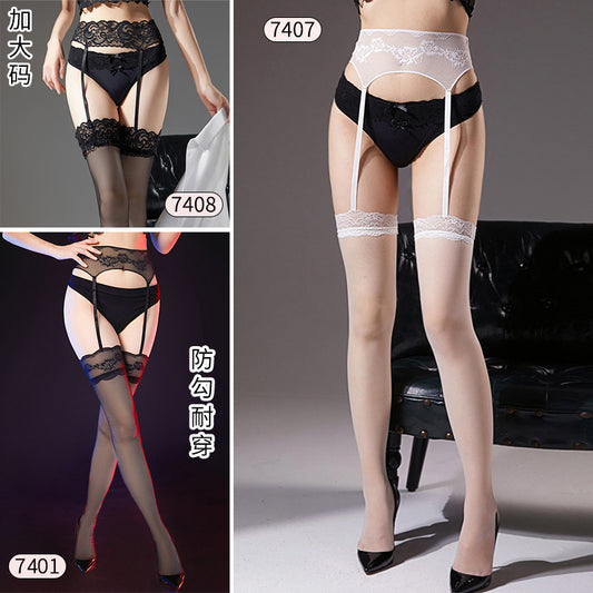Lace Strap Stockings Plus Size Fat mm Sexy Anti-Snag Durable Thin Stockings Women's Suspender Over-the-Knee Long Stockings