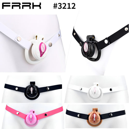 FRRK-3212Transvestite Pink Wearing Chastity Lock ABS Resin CB Bird Cage Miniature Lock Elastic Belt Set
