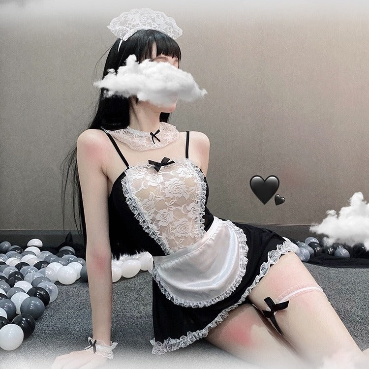 情趣内衣制服诱惑女仆角色扮演免脱激情透明蕾丝性感女佣装套装
