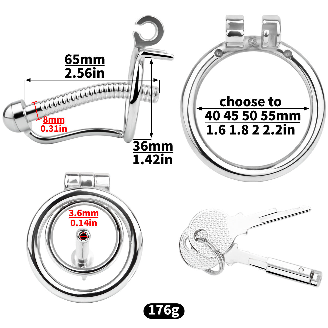 FRRK-238Metal Stainless Steel Horse Eye Rod Anti-Escape Chastity Lock with Urination Catheter for Men