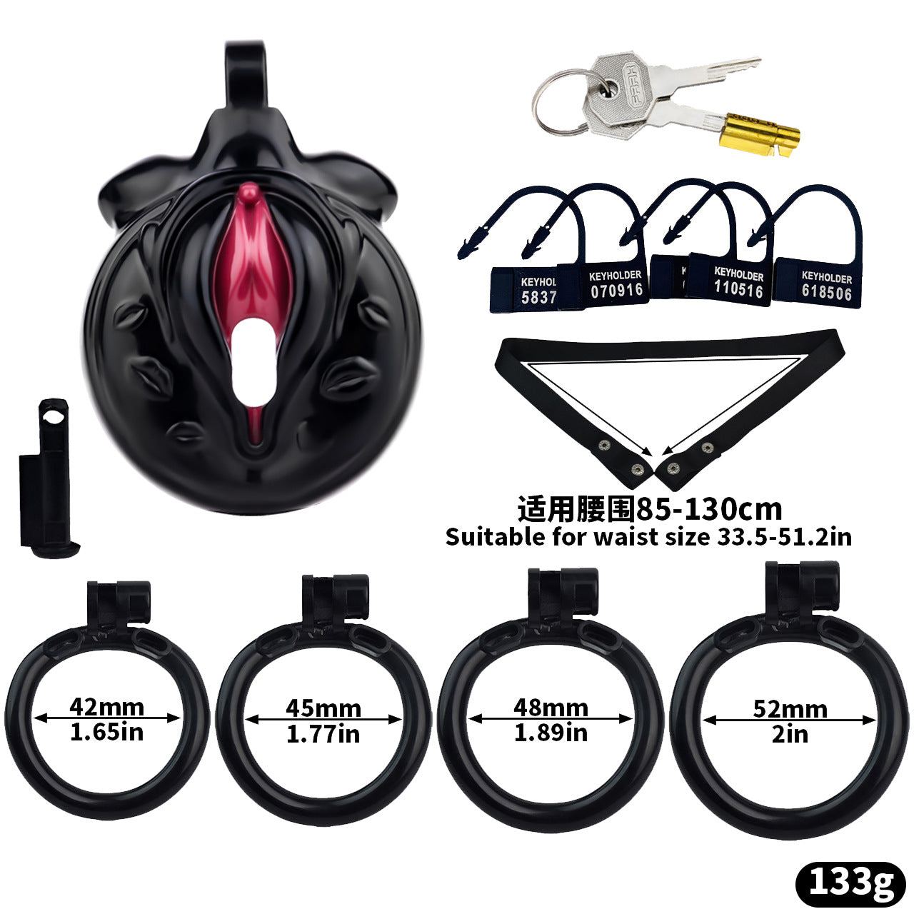 FRRK-3212Transvestite Pink Wearing Chastity Lock ABS Resin CB Bird Cage Miniature Lock Elastic Belt Set
