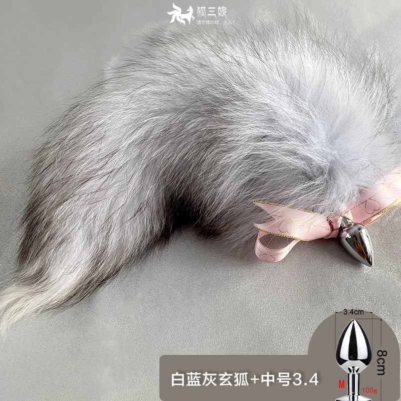 DX7Novice Small Anal Plug Real Fox Tail Detachable Female Dog Tail Erotic Transvestite SM Large Male Back Court